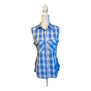 Christopher & Banks Blue Plaid Sleeveless Button SZ Large